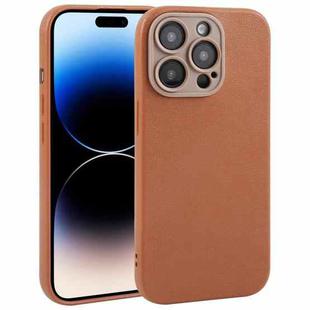 For iPhone 14 Pro Plain Imitation Leather Back Cover Phone Case(Brown)