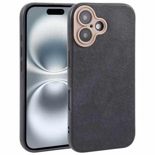 For iPhone 16 Plus Plain Imitation Leather Back Cover Phone Case(Black)