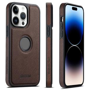 For iPhone 14 Pro Suteni G1 Cross Texture MagSafe Phone Case(Brown)