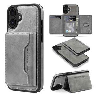 For iPhone 16 Plus Shield Multi-functional MagSafe Card Bag Phone Case(Grey)