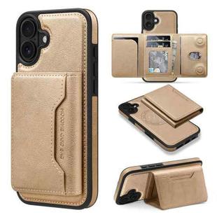 For iPhone 16 Shield Multi-functional MagSafe Card Bag Phone Case(Desert Gold)