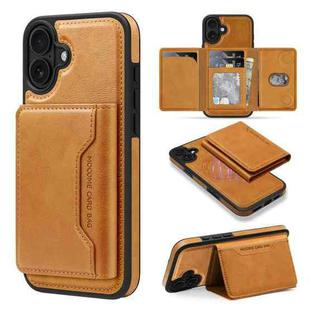 For iPhone 16 Shield Multi-functional MagSafe Card Bag Phone Case(Brown)