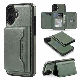 For iPhone 16 Shield Multi-functional MagSafe Card Bag Phone Case(Green)