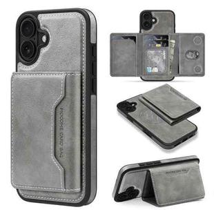 For iPhone 16 Shield Multi-functional MagSafe Card Bag Phone Case(Grey)