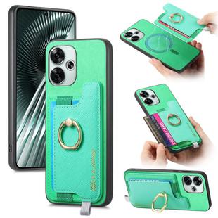 For Redmi Turbo 3 5G Retro Magsafe Cross Leather Ring Holder Card Bag Phone Case(Green)