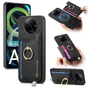 For Xiaomi Redmi A3 Retro Magsafe Cross Leather Ring Holder Card Bag Phone Case(Black)