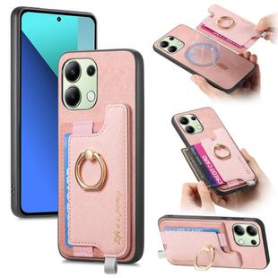 For Xiaomi Redmi Note 13 4G Retro Magsafe Cross Leather Ring Holder Card Bag Phone Case(Pink)