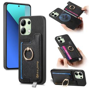 For Xiaomi Redmi Note 13 4G Retro Magsafe Cross Leather Ring Holder Card Bag Phone Case(Black)