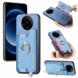 For Xiaomi 14 Ultra Retro Magsafe Cross Leather Ring Holder Card Bag Phone Case(Blue)