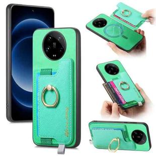 For Xiaomi 14 Ultra Retro Magsafe Cross Leather Ring Holder Card Bag Phone Case(Green)