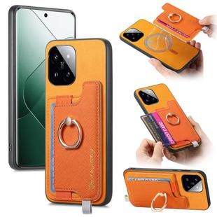 For Xiaomi 14 Pro 5G Retro Magsafe Cross Leather Ring Holder Card Bag Phone Case(Yellow)
