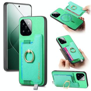 For Xiaomi 14 Pro 5G Retro Magsafe Cross Leather Ring Holder Card Bag Phone Case(Green)