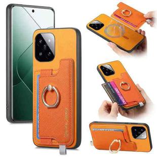 For Xiaomi 14 Retro Magsafe Cross Leather Ring Holder Card Bag Phone Case(Yellow)
