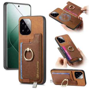 For Xiaomi 14 Retro Magsafe Cross Leather Ring Holder Card Bag Phone Case(Brown)
