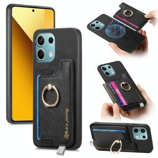 For Xiaomi Redmi Note 13 5G Retro Magsafe Cross Leather Ring Holder Card Bag Phone Case(Black)