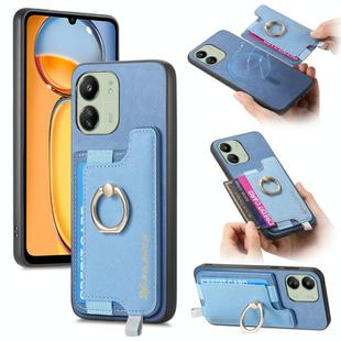 For Redmi 13C / Poco C65 / M6 Retro Magsafe Cross Leather Ring Holder Card Bag Phone Case(Blue)