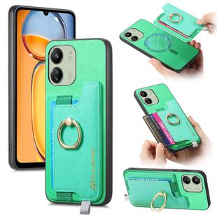 For Redmi 13C / Poco C65 / M6 Retro Magsafe Cross Leather Ring Holder Card Bag Phone Case(Green)