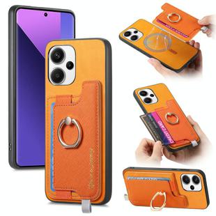 For Redmi Note 13 Pro+ Retro Magsafe Cross Leather Ring Holder Card Bag Phone Case(Yellow)