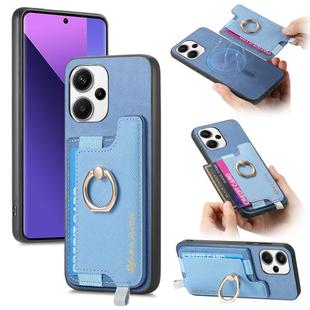 For Redmi Note 13 Pro+ Retro Magsafe Cross Leather Ring Holder Card Bag Phone Case(Blue)