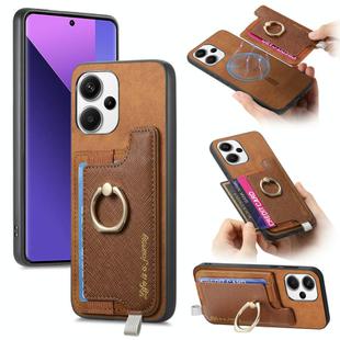 For Redmi Note 13 Pro+ Retro Magsafe Cross Leather Ring Holder Card Bag Phone Case(Brown)