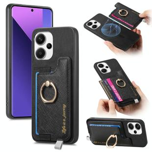 For Redmi Note 13 Pro+ Retro Magsafe Cross Leather Ring Holder Card Bag Phone Case(Black)
