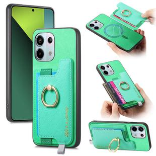 For Redmi Note 13 Pro 5G / Poco X6 5G Retro Magsafe Cross Leather Ring Holder Card Bag Phone Case(Green)