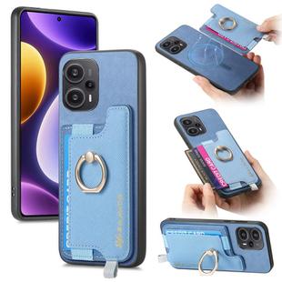For Redmi Note 12 Turbo / Poco F5 5G Retro Magsafe Cross Leather Ring Holder Card Bag Phone Case(Blue)