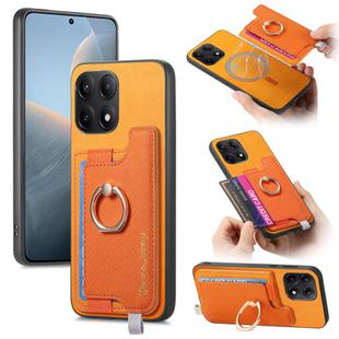 For Redmi K70E / Poco X6 Pro 5G Retro Magsafe Cross Leather Ring Holder Card Bag Phone Case(Yellow)