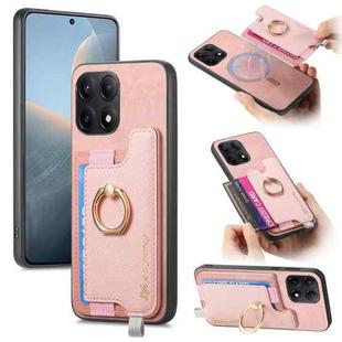 For Redmi K70E / Poco X6 Pro 5G Retro Magsafe Cross Leather Ring Holder Card Bag Phone Case(Pink)
