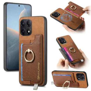 For Redmi K70E / Poco X6 Pro 5G Retro Magsafe Cross Leather Ring Holder Card Bag Phone Case(Brown)