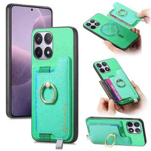 For Redmi K70 / K70 Pro 5G Retro Magsafe Cross Leather Ring Holder Card Bag Phone Case(Green)