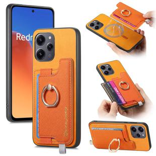 For Redmi 12 / Note 12R / Poco M6 Pro 5G Retro Magsafe Cross Leather Ring Holder Card Bag Phone Case(Yellow)