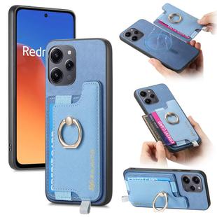 For Redmi 12 / Note 12R / Poco M6 Pro 5G Retro Magsafe Cross Leather Ring Holder Card Bag Phone Case(Blue)