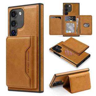 For Samsung Galaxy S22+ 5G Shield Multi-functional MagSafe Card Bag Phone Case(Brown)