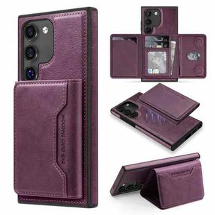 For Samsung Galaxy S22+ 5G Shield Multi-functional MagSafe Card Bag Phone Case(Purple)