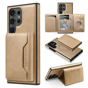 For Samsung Galaxy S22 Ultra 5G Shield Multi-functional MagSafe Card Bag Phone Case(Desert Gold)