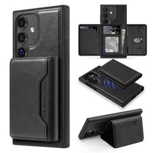 For Samsung Galaxy S25 5G Shield Multi-functional MagSafe Card Bag Phone Case(Black)