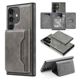 For Samsung Galaxy S25 5G Shield Multi-functional MagSafe Card Bag Phone Case(Grey)