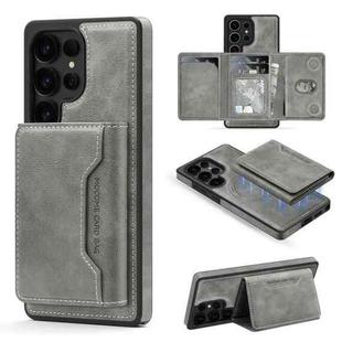 For Samsung Galaxy S25 Ultra 5G Shield Multi-functional MagSafe Card Bag Phone Case(Grey)