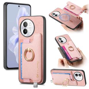 For vivo S18e 5G Retro Magsafe Cross Leather Ring Holder Card Bag Phone Case(Pink)