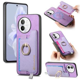 For vivo S18e 5G Retro Magsafe Cross Leather Ring Holder Card Bag Phone Case(Purple)