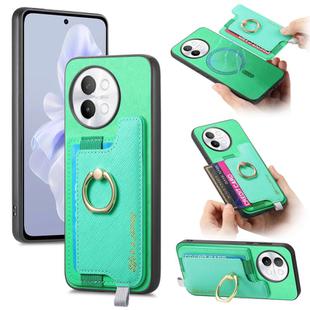 For vivo S18e 5G Retro Magsafe Cross Leather Ring Holder Card Bag Phone Case(Green)