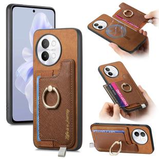 For vivo S18e 5G Retro Magsafe Cross Leather Ring Holder Card Bag Phone Case(Brown)
