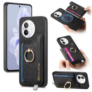 For vivo S18e 5G Retro Magsafe Cross Leather Ring Holder Card Bag Phone Case(Black)
