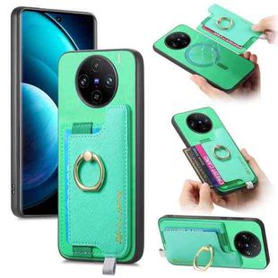 For vivo X100 Pro 5G Retro Magsafe Cross Leather Ring Holder Card Bag Phone Case(Green)