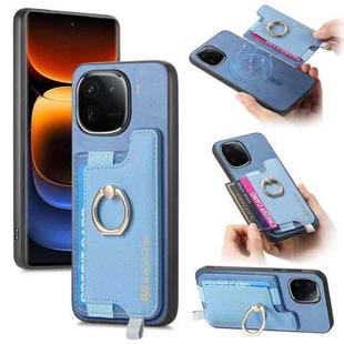 For vivo iQOO 12 Pro 5G Retro Magsafe Cross Leather Ring Holder Card Bag Phone Case(Blue)