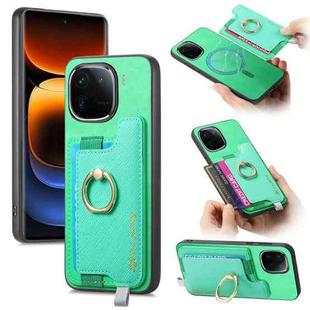 For vivo iQOO 12 Pro 5G Retro Magsafe Cross Leather Ring Holder Card Bag Phone Case(Green)