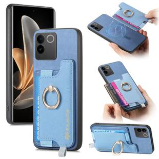 For vivo S17e / iQOO Z7 Pro / T2 Pro Retro Magsafe Cross Leather Ring Holder Card Bag Phone Case(Blue)
