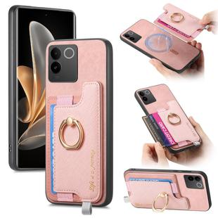 For vivo S17e / iQOO Z7 Pro / T2 Pro Retro Magsafe Cross Leather Ring Holder Card Bag Phone Case(Pink)