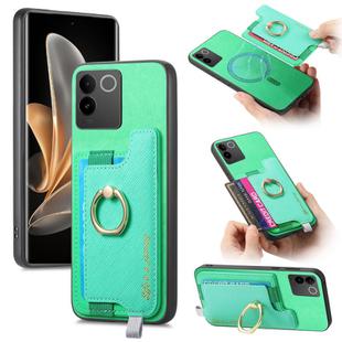 For vivo S17e / iQOO Z7 Pro / T2 Pro Retro Magsafe Cross Leather Ring Holder Card Bag Phone Case(Green)